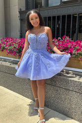 Glitter Lavender Corset Lace A-Line Short Homecoming Dress