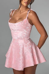 Short A-line Spaghetti Straps Satin Sleeveless Party Dress Jacquard Homecoming Dress