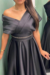 Elegant Off-the-Shoulder Long Pleated Evening Dress On Sale