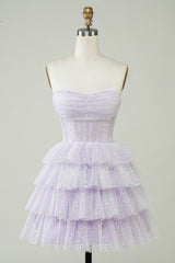 Lilac Corset A-Line Short Tulle Tiered Homecoming Dress