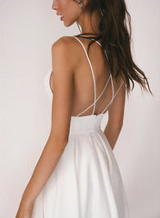Short A-line V-Neck Sleeveless Satin Backless Wedding Dress