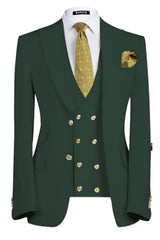 bespoke-dark-green-suit-for-men-three-pieces-peaked-lapel-business-suits