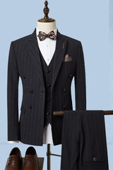 men-new-arrival-black-striped-peak-lapel-three-pieces-single-breasted-suits