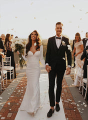 Long Sleeves Mermaid Sweetheart Satin Open Back Wedding Dress