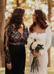 Long Sleeves Mermaid Sweetheart Satin Open Back Wedding Dress