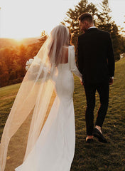 Long Sleeves Mermaid Sweetheart Satin Open Back Wedding Dress