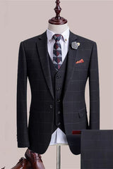 men-formal-suit-black-three-pieces-notched-lapel-plaid-business-suits