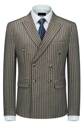 men-modern-exquisite-coffee-double-breasted-peaked-lapel-striped-suits
