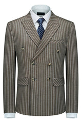 men-modern-exquisite-coffee-double-breasted-peaked-lapel-striped-suits