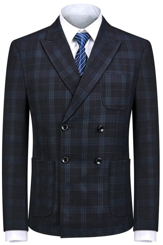 men-customized-formal-black-double-breasted-plaid-suits-for-business