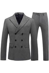 men-bespoke-gray-double-breasted-peaked-lapel-striped-suits-for-business