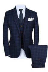 bespoke-blue-notched-lapel-three-pieces-plaid-men-suits-for-business