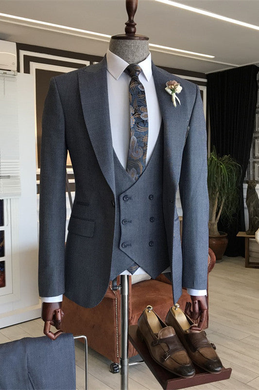 men-bespoke-tuxedo-deep-gray-peak-lapel-three-pieces-business-suits
