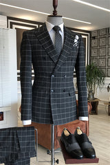 men-bespoke-suit-black-peaked-lapel-double-breasted-plaid-for-business