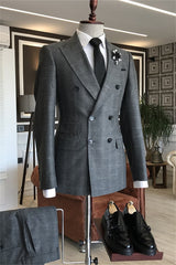 men-tuxedo-chic-deep-gray-peaked-lapel-double-breasted-plaid-men-suits