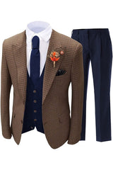 men-formal-blazer-brown-plaid-peaked-lapel-three-pieces-business-suits