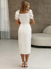 Short Mermaid Square Neckline Satin Wedding Dresses With Sleeves