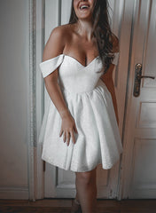 Sparkly Short A-line Off the Shoulder Sequins Lace-up Wedding Dresses
