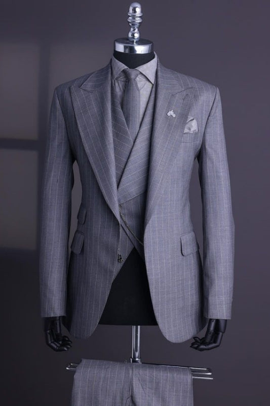 men-chic-slim-fit-suit-gray-peak-lapel-three-pieces-striped-business-suits