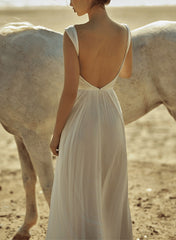 Long A-Line Sweetheart Backless Tulle Wedding Dresses With Front Split