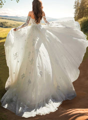 Sweetheart Long Sleeves Lace Wedding Dresses With Detachable Train