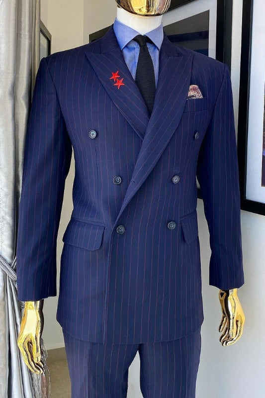 men-formal-navy-blue-peaked-lapel-two-pieces-striped-business-suits