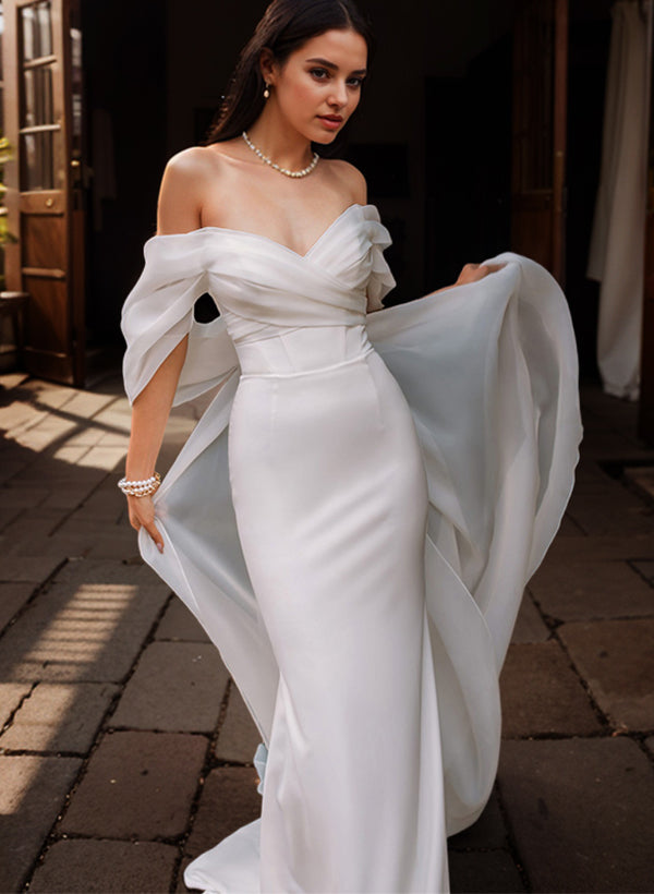 Stylish Long Off-The-Shoulder Satin Mermaid Wedding Dresses