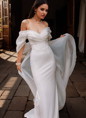 Stylish Long Off-The-Shoulder Satin Mermaid Wedding Dresses