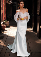 Stylish Long Off-The-Shoulder Satin Mermaid Wedding Dresses