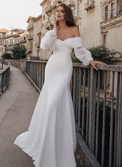 Long Sleeves Mermaid Off-The-Shoulder Tulle Lace Wedding Dress