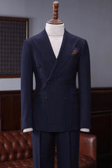 men-handsome-suit-navy-blue-striped-peaked-lapel-double-breasted-suits