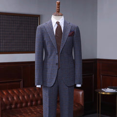men-bespoke-formal-suits-dark-blue-plaid-notched-lapel-business-jacket