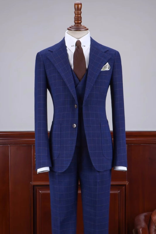 men-suit-stylish-dark-blue-plaid-notched-lapel-3-piece-business-suits