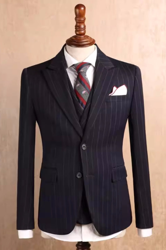 men-gentle-suit-black-striped-peak-lapel-three-pieces-business-suits