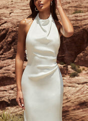 Long Mermaid Halter Satin Open Back Wedding Dresses