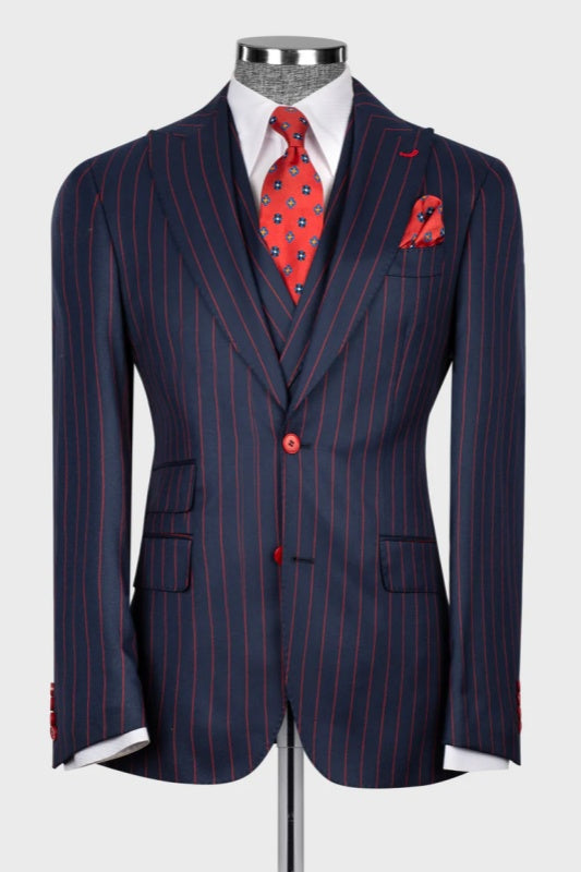 suit-for-men-dark-blue-striped-peak-lapel-three-pieces-business-men-suits