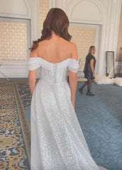 Off-the-Shoulder Sequins Wedding Dress Mermaid Bridal Gown With Ruffle