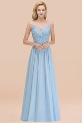 Sky Blue Illusion Chiffon A-Line Bridesmaid Dress