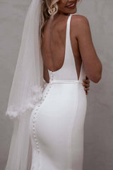 Spaghetti Straps Sleeveless Mermaid Backless Wedding Dress