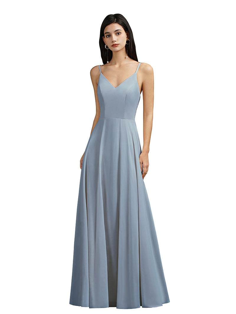 27Dress Long A-line V-neck Backless Satin Bridesmaid Dresses-27dress