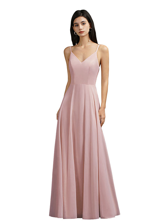 27Dress Long A-line V-neck Backless Satin Bridesmaid Dresses-27dress