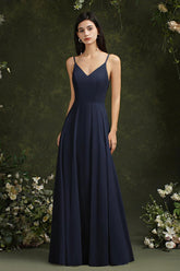 27Dress Long A-line V-neck Backless Satin Bridesmaid Dresses-27dress