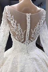 Long Sleeves V-Neck Ball Gown Wedding Dress with Lace Applique