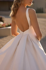 Ball Gown Satin Sweep Train Wedding Dress with Square Neckline
