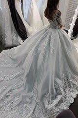 3/4 Sleeves Ball Gown Wedding Dress Lace Appliques With Beads-27dress