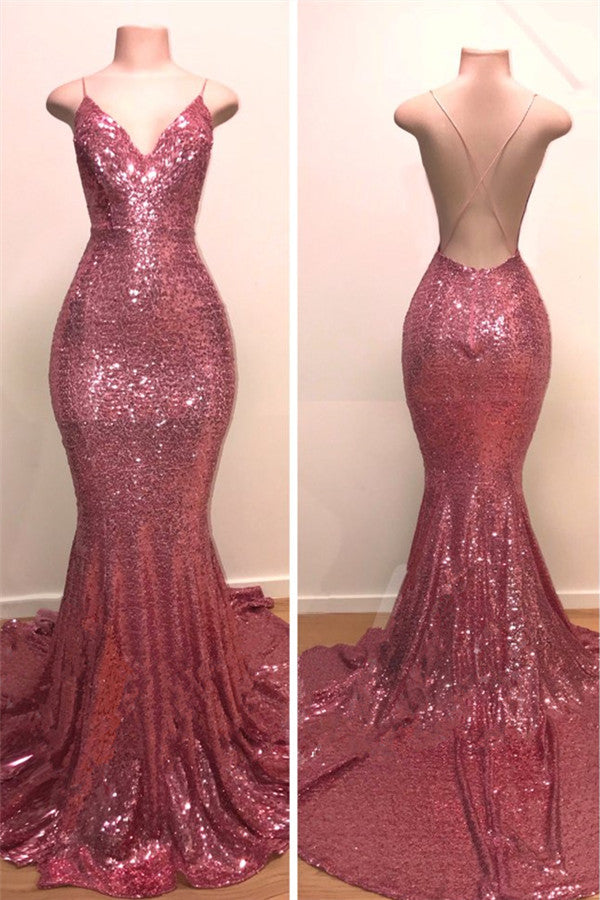 V-Neck Sequin Mermaid Evening Dress