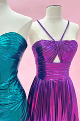 Dark Purple A Line Halter Short Homecoming Dress