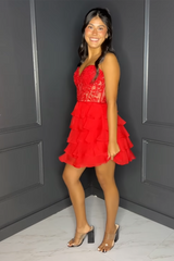Sparkly Lilac Corset Beaded A Line Short Homecoming Dress with Ruffles