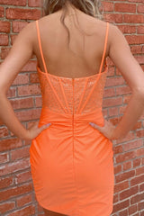 Sparkly Orange Corset Tight Short Homecoming Dress With Beadings
