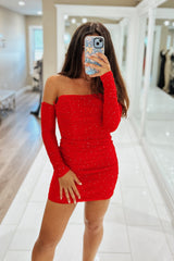 Sparkly Black Strapless Tight Short Homecoming Dress with Long Sleeves